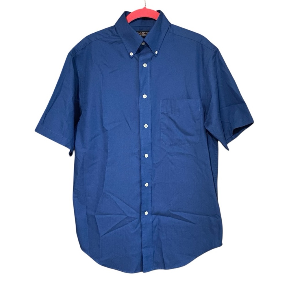 Cotton Button Up Shirt Short Sleeve Royal Blue Small